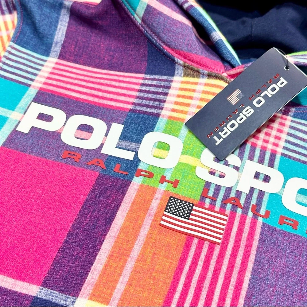 Polo Sport Madras-Print Fleece Hoodie - Picture 4 of 5